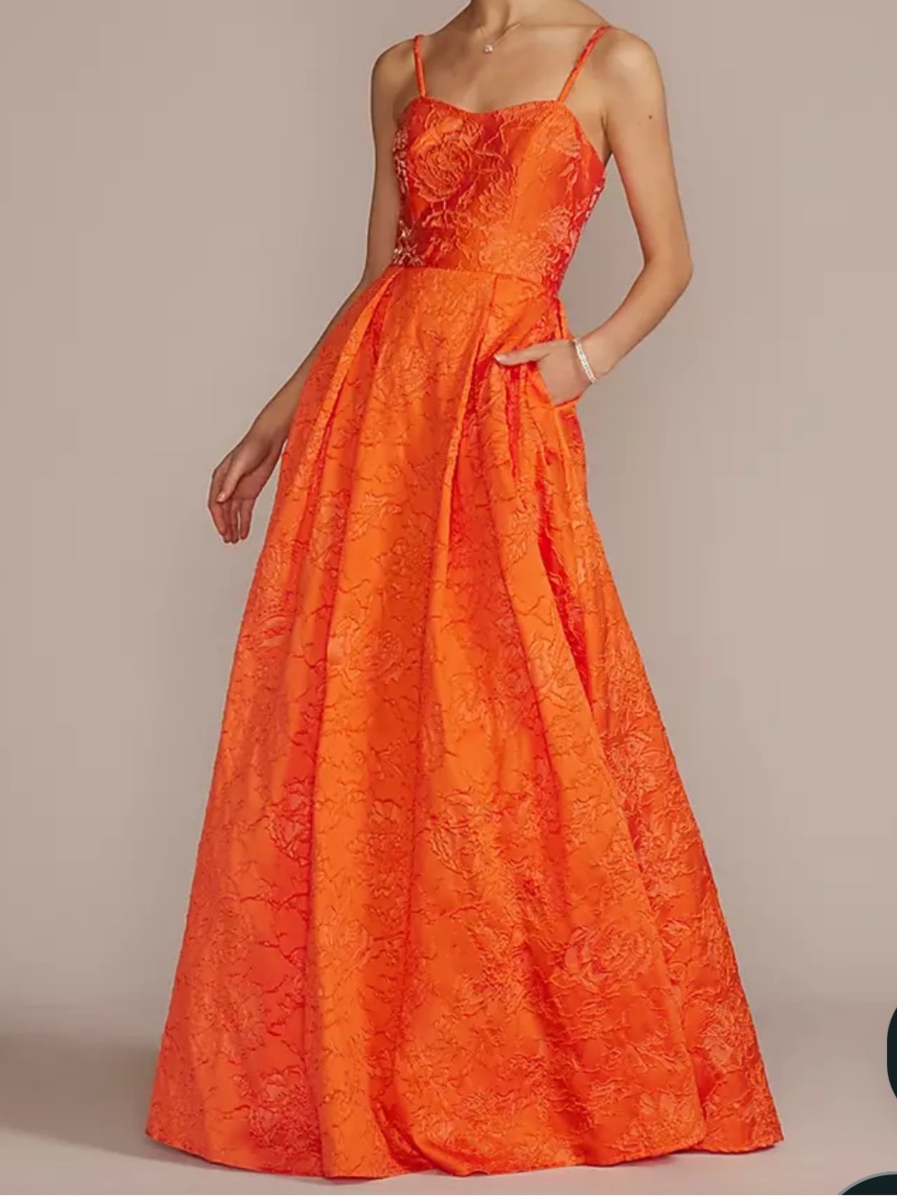 🆕 Jules & Cleo Strapless Brocade Ball Gown with Lace Up Back size 2 Orange